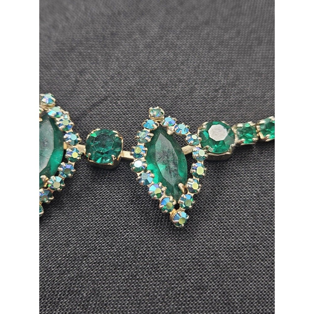 1950s Albert Weiss Emerald Green Crystal Rhinestone Choker Costume Necklace - Picture 5 of 12